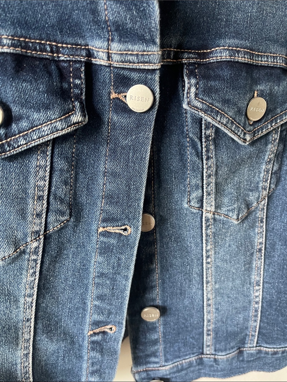 RISEN Women's Short Sleeve Denim Jacket in Dark Blue Wash - Picture 2 of 6